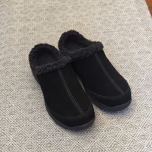 Lands End Clogs/Mules Back Suede Faux Fur Lined Slip-On Walking Shoes